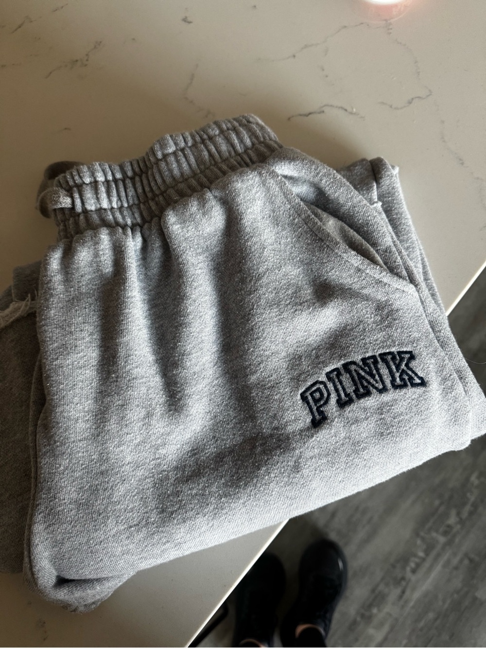PINK Victoria's Secret Heather Gray Embroidered Logo Joggers